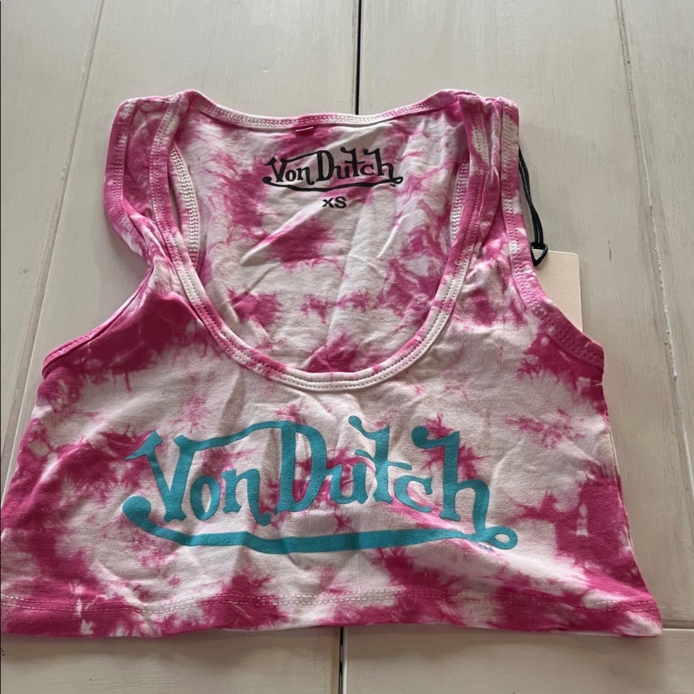 Von Dutch/Tie Dye crop top/XS/pink white/NWOT
